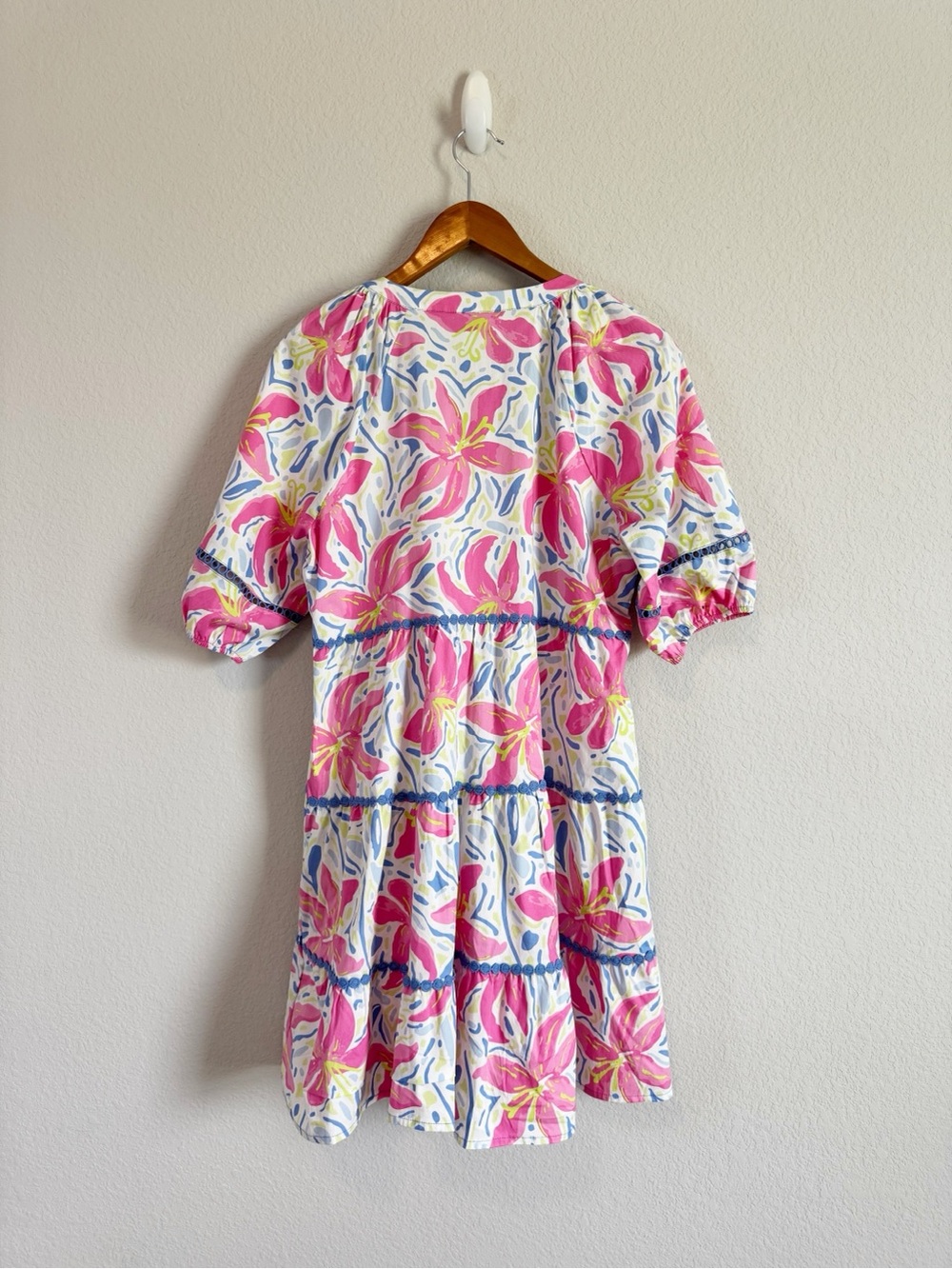 Mary Square Palmer Dress Hibiscus Harmony Tiered Puff Sleeve Dress Size M - Picture 7 of 9